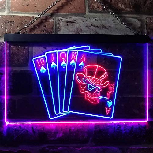 Royal Flush Smoking Skull Poker Dual LED Neon Light Sign